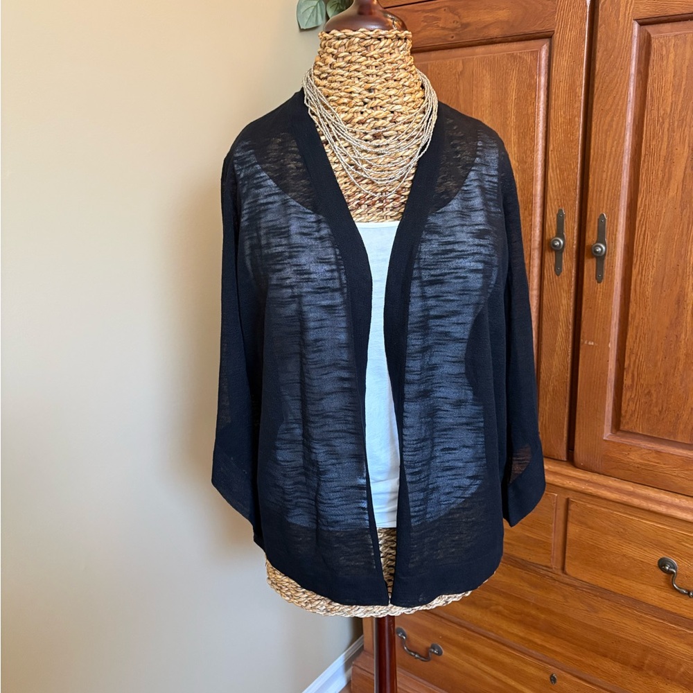 Chico’s sheer 3/4 flare sleeve cardigan black